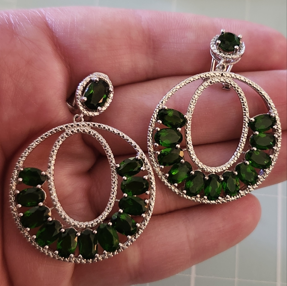NWT JTV Circle Chromic Diopside Sterling Silver Earrings